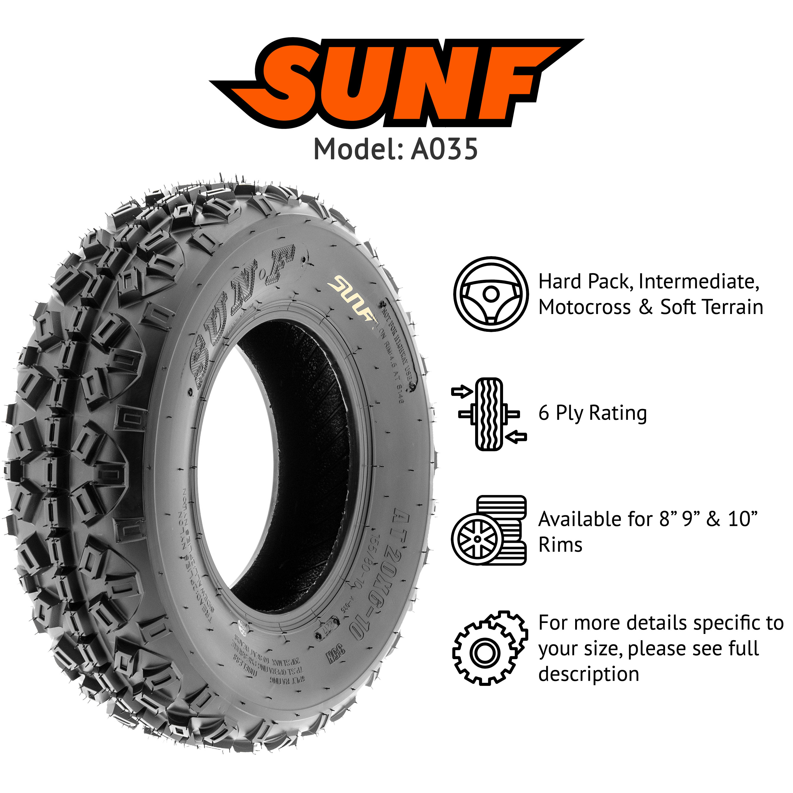 SunF A035 Replacement ATV UTV Tubeless Tires [Set of 2] | eBay