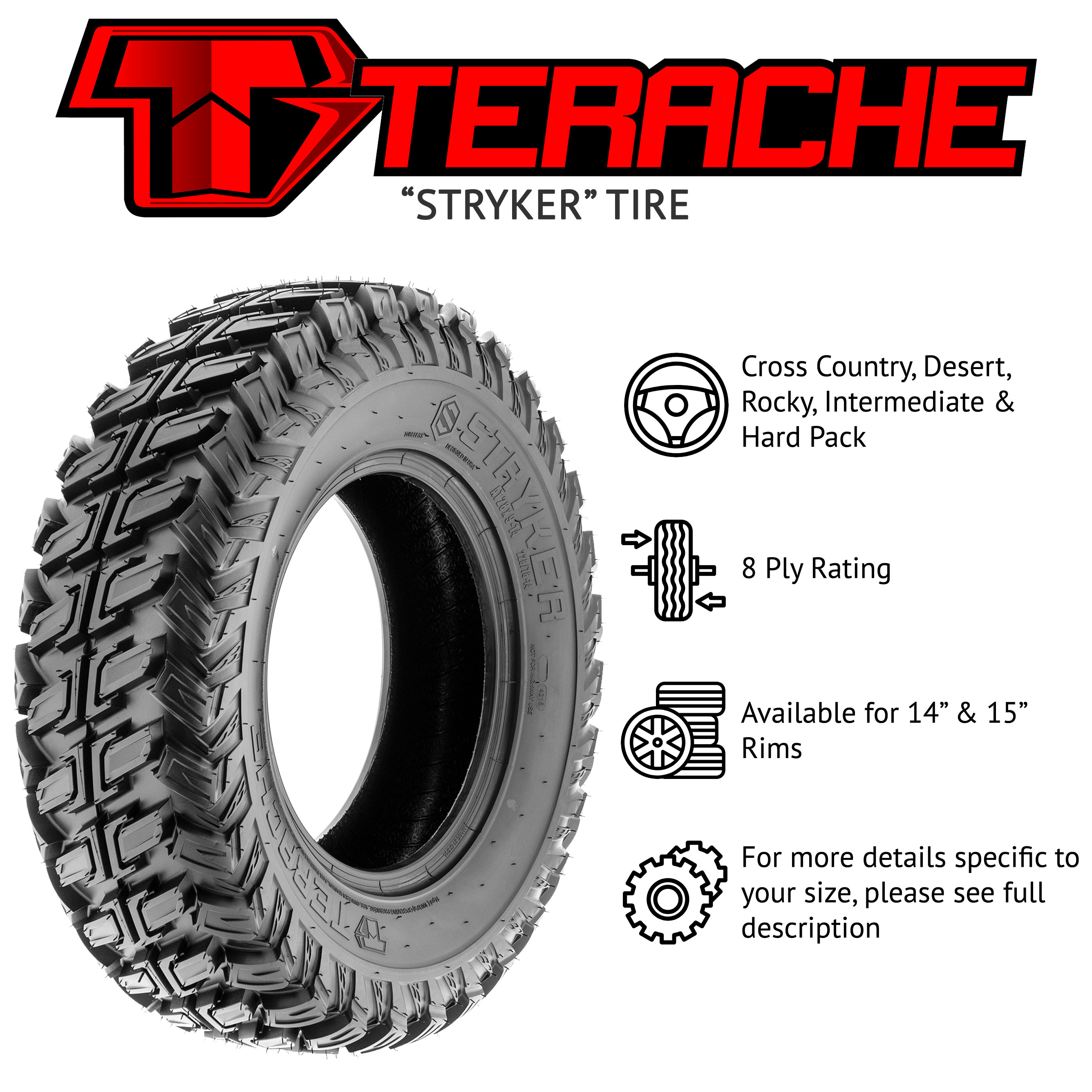 Terache 32x10r15 ATV UTV Tires 32x10x15 A/t 8 PR Stryker Set of 2 for