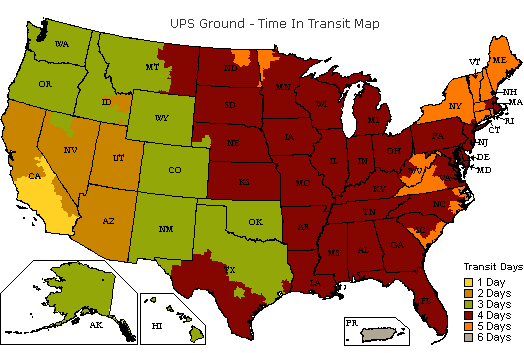 UPS Ground Transit Times from California